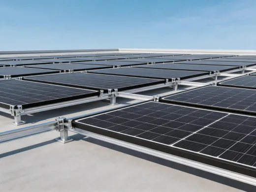 Black framed PV modules on rails